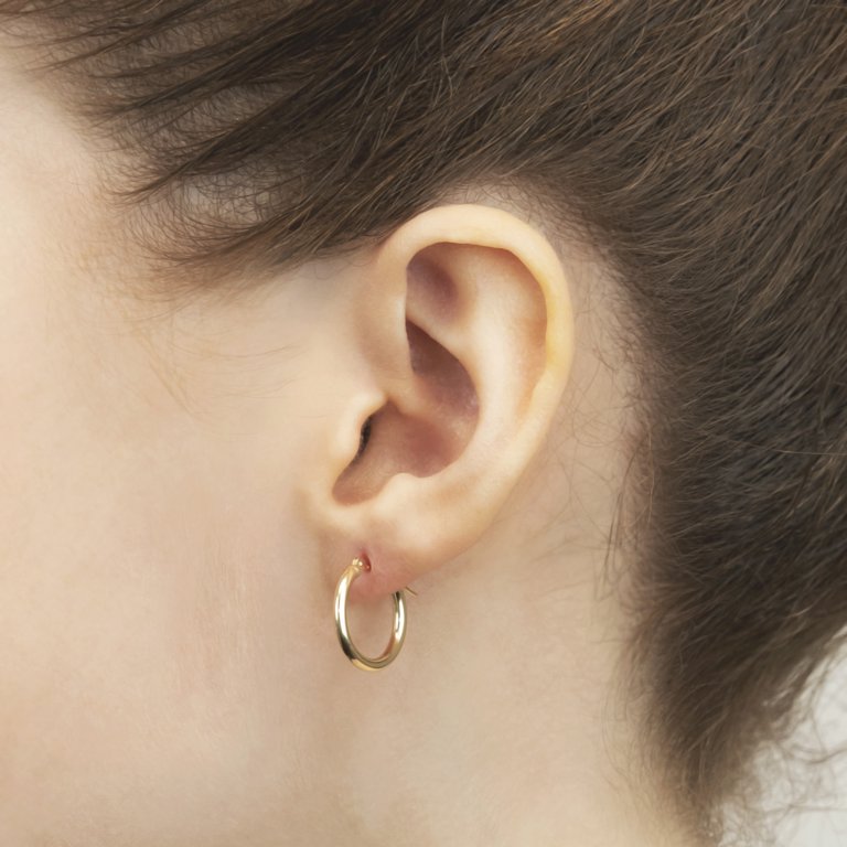 14K Real Yellow Gold 2mm Hinged Hoop Earrings, 16mm Diameter with