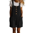 thumbnail image 3 of Women's Pants, Cotton Linen Blend, Solid Sleeveless Suspender Mini Jumpsuit, Pocket Long Pants for Women, Casual Spring Daily Vacation | TruHer,Black L, 3 of 6