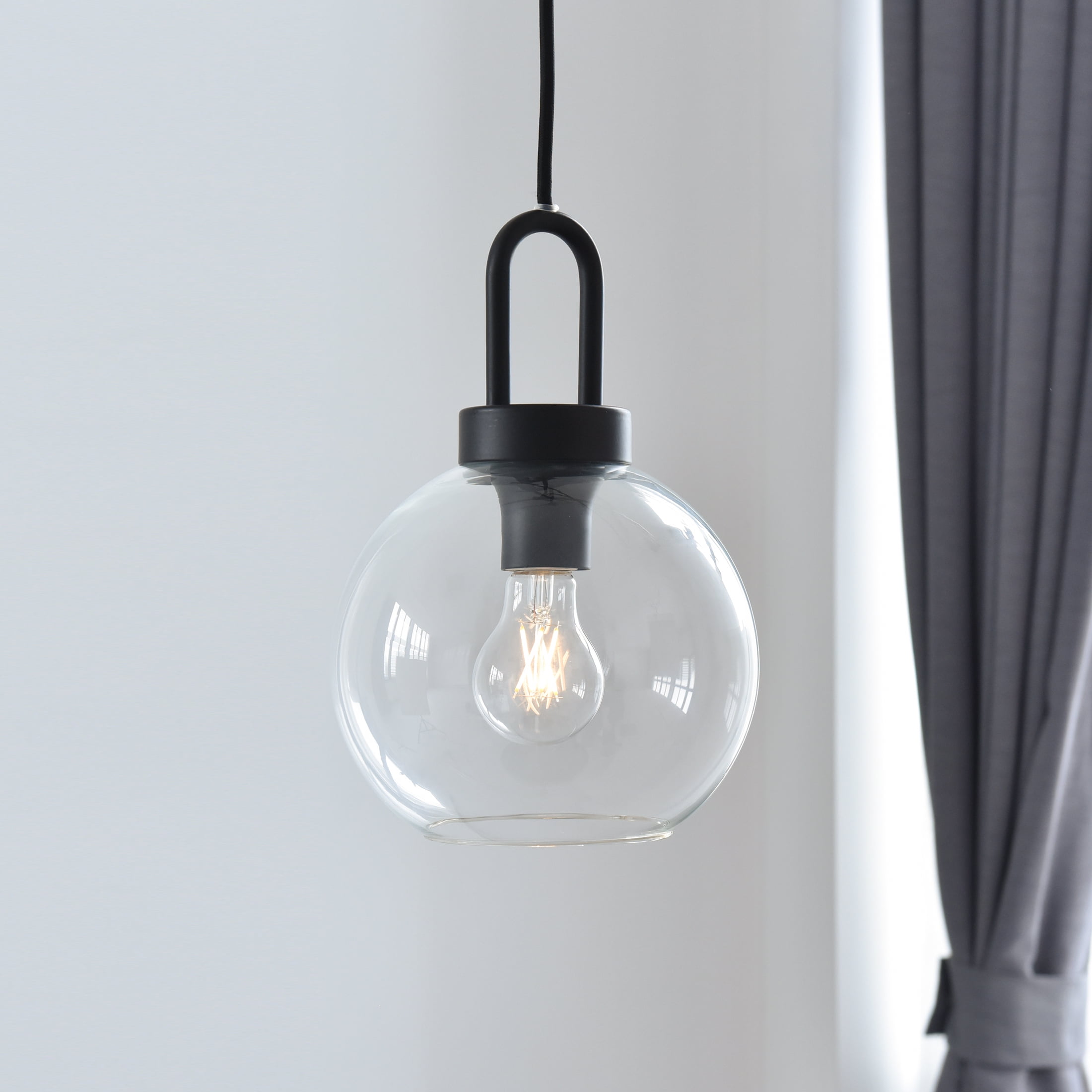 Better Homes & Gardens 59” Black Pendant Ceiling Light, Metal Base Glass Shade, LED Bulb Included