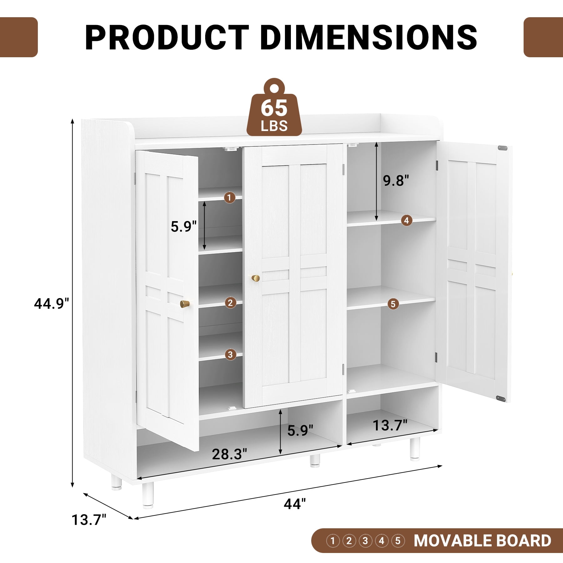MOONMISS 6-Tiers Shoe Cabinet Rack Organizer Cabinet with Adjustable Shelves,Freestanding Cabinet Storage with Anti-Tip Fitting