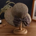 thumbnail image 5 of Helii Women Hand Crochet Straw Sun Hat Back Bow Split Brim Wide Brim Foldable Packable Bucket Beach Hat Breathable Hollow Out Lightweight Summer Travel Cap Coffee,A, 5 of 5