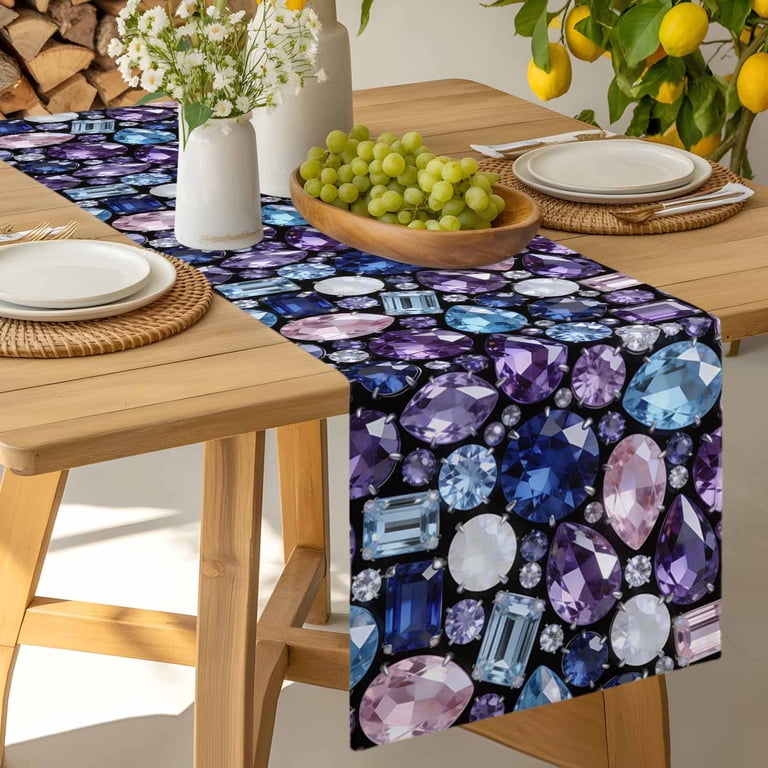 purple dresser scarf Table Runner 13x70in Long, Purple Rose Blossom Floral Linen Washable  Dresser Scarf Modern Abstract Art Kitchen Dinning Tablerunners for