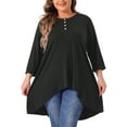 thumbnail image 1 of Blusa de Talla Grande GRACE & GRANDEUR para Mujeres, Manga 3/4, Botones, Cuello Redondo, Corte Alto-Bajo, Ajuste Suelto, Camiseta Casual 3X Negra, 1 of 5