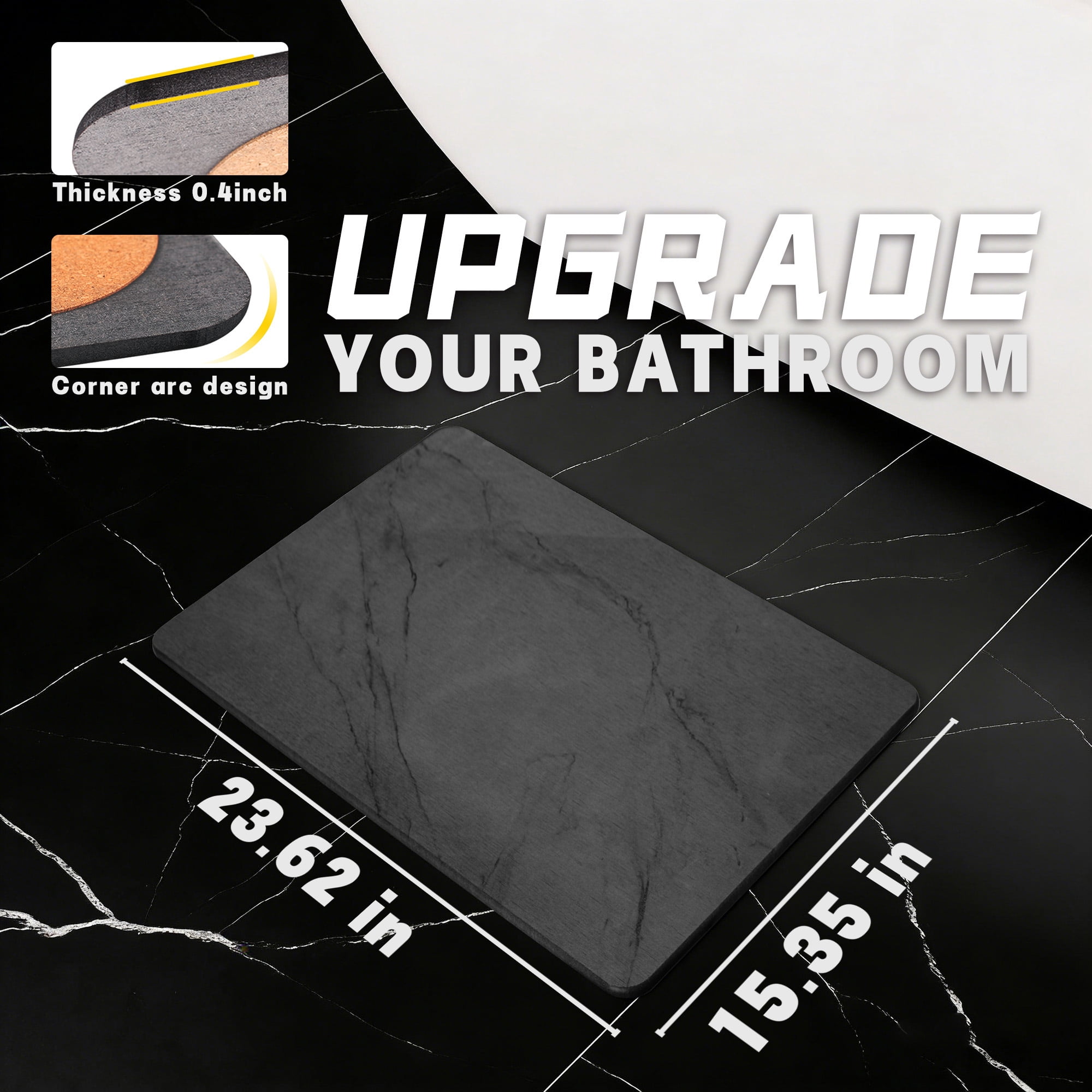 Stone Bath Mat Diatomaceous Earth Shower Mats Super Absorbent Diatomite Stone Bath Mats for Bathroom Quick Drying(23.6''×15.4" Gray Marble)