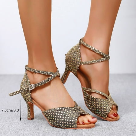 

〖Yilirongyumm〗 Gold 41 Sandals Women Ladies Shoes Dance Shoes Latin Dance Shoes High Heel Satin Soft Sole Dance Shoes