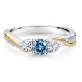 thumbnail image 3 of Gem Stone King 925 Silver and 10K Yellow Gold Persian Blue Moissanite White Moissanite and Lab Grown Diamond 3 Stone Engagement Ring for Women (0.46 Cttw, Gemstone Birthstone, Size 9), 3 of 6