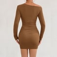 thumbnail image 4 of JIAYUE Women's Dress Mini Off Shoulder Slant Neck Long Sleeve Bodycon With Ruffle Casual Party Wear Trendy Female Dresses, 4 of 7