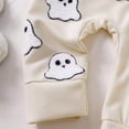 thumbnail image 5 of AWZXDE Girls Seasonal Rompers Knit Pumpkin Towel Embroidery Long Sleeve Footed Jumpsuit Ruffle Matching Bow Headband Fall Halloween Layering Outfit Set Blue - 3-6 Months, 5 of 9