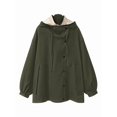 thumbnail image 1 of Female'S Hooded Trench Coat Lapel Button Down Jacket Color Block Mid-Length Windbreaker Green XXXL, 1 of 6