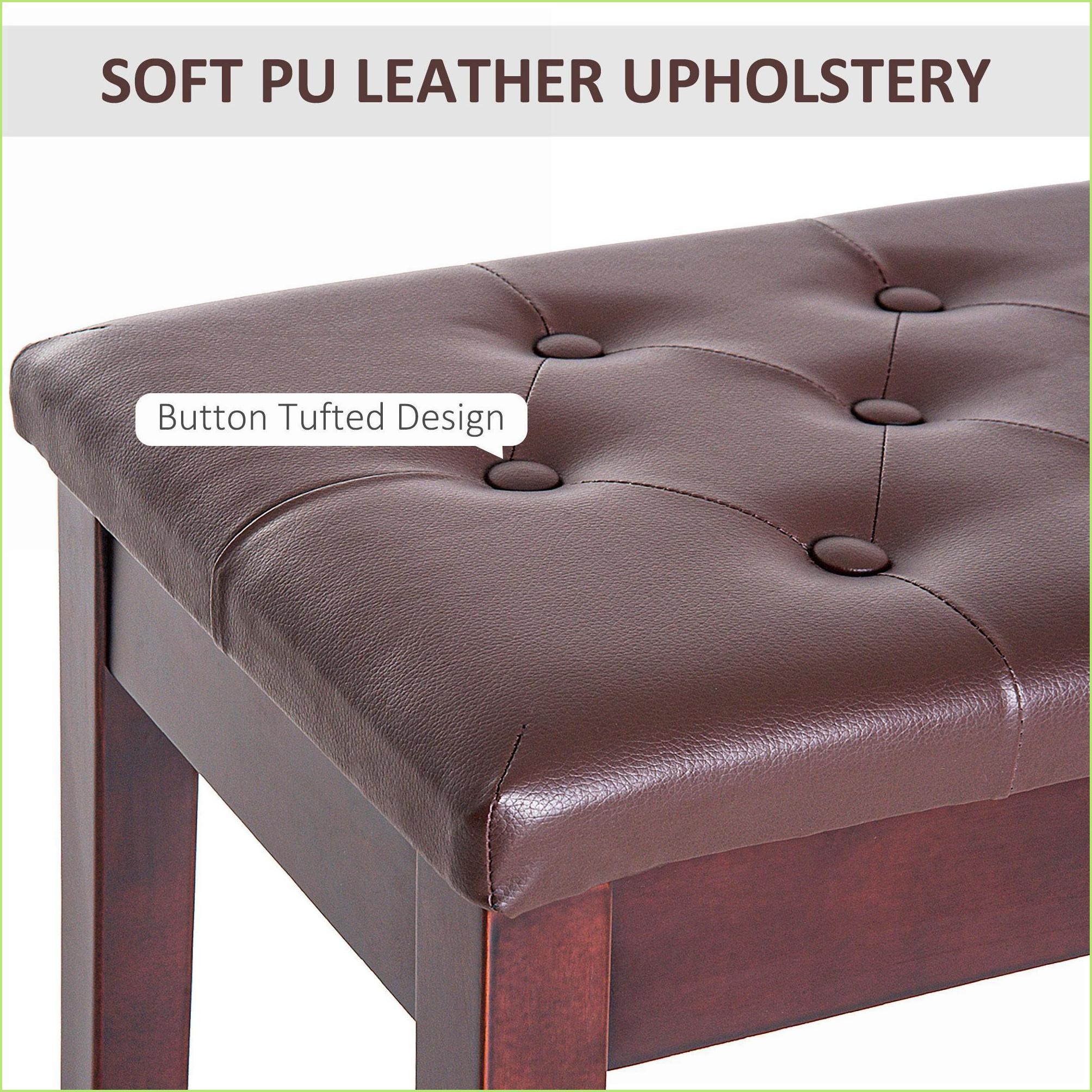 Piano Bench, 2-Seater Duet Chair with Walnut Brown Wooden Frame & Faux Leather Tufted Cushion | Walnut Brown | Faux Leather