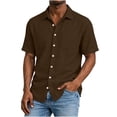 thumbnail image 3 of OGLCCG Men's Cotton Shirts Casual Button Down Short Sleeve Shirt Solid Lapel Collar Summer Beach Shirts with Pocket, 3 of 7