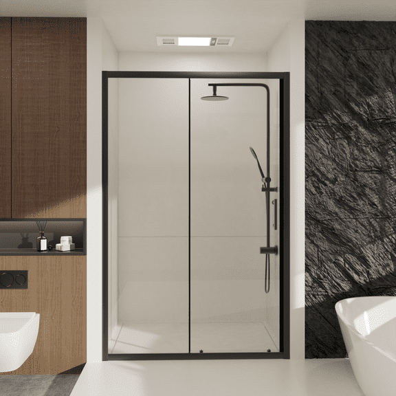 46.5-48"W x 72"H Single Sliding Shower Door, 1/5 Inch Clear Tempered Glass, Black