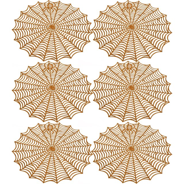 JP 6 Pack Halloween Spider Web Placemats - 15 Inch Heat-Resistant Table Mats, Hollow-Out Spiderweb Coasters & Placemats for Dining Table Party Decorations