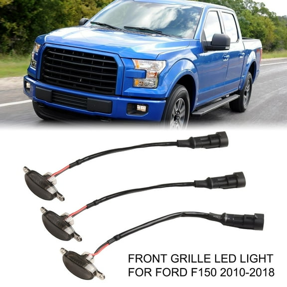 3x Smoke LED Ice Blue Lamp DRL Grille Light For Ford F150 F-150 Raptor 2010-2018