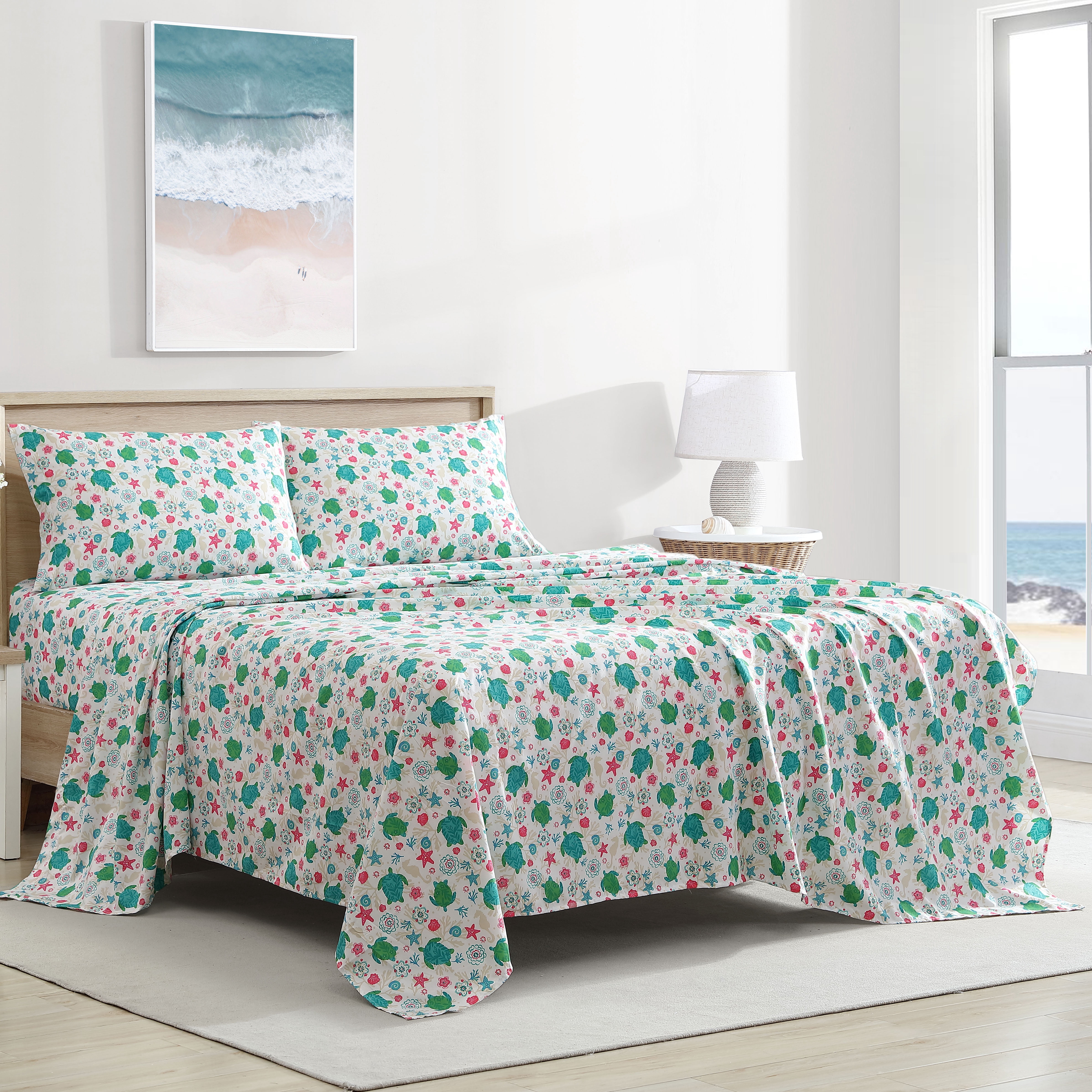 Beatrice Home Fashions Coastal Print Microfiber 3PC Sheet Set Twin Ocean Paradise