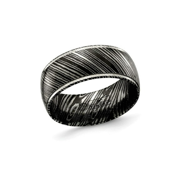 Gem & Harmony Mens Black Titanium Zebra Band Ring (10mm) for Men