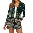 thumbnail image 5 of Women's Fashion Christmas Print Long-Sleeved Pocketed Slim-Fit Cardigan Coat for Holiday Party and Elegant Outerwear,Dark Green,L, 5 of 6