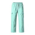 thumbnail image 6 of Men Straight Leg Cargo Pants Drawstring Elastic Waist Multi Pockets Casual Work Trousers Solid Polyester Relaxed Fit Long Pants Blue L, 6 of 7