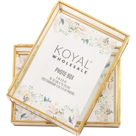 Friendship Keepsake Box - Koyal Wholesale Gold Glass 4 x 6 Inch Photo Box for Photos, Keepsake Photo Memories Storage, Decorative Jewelry Box
