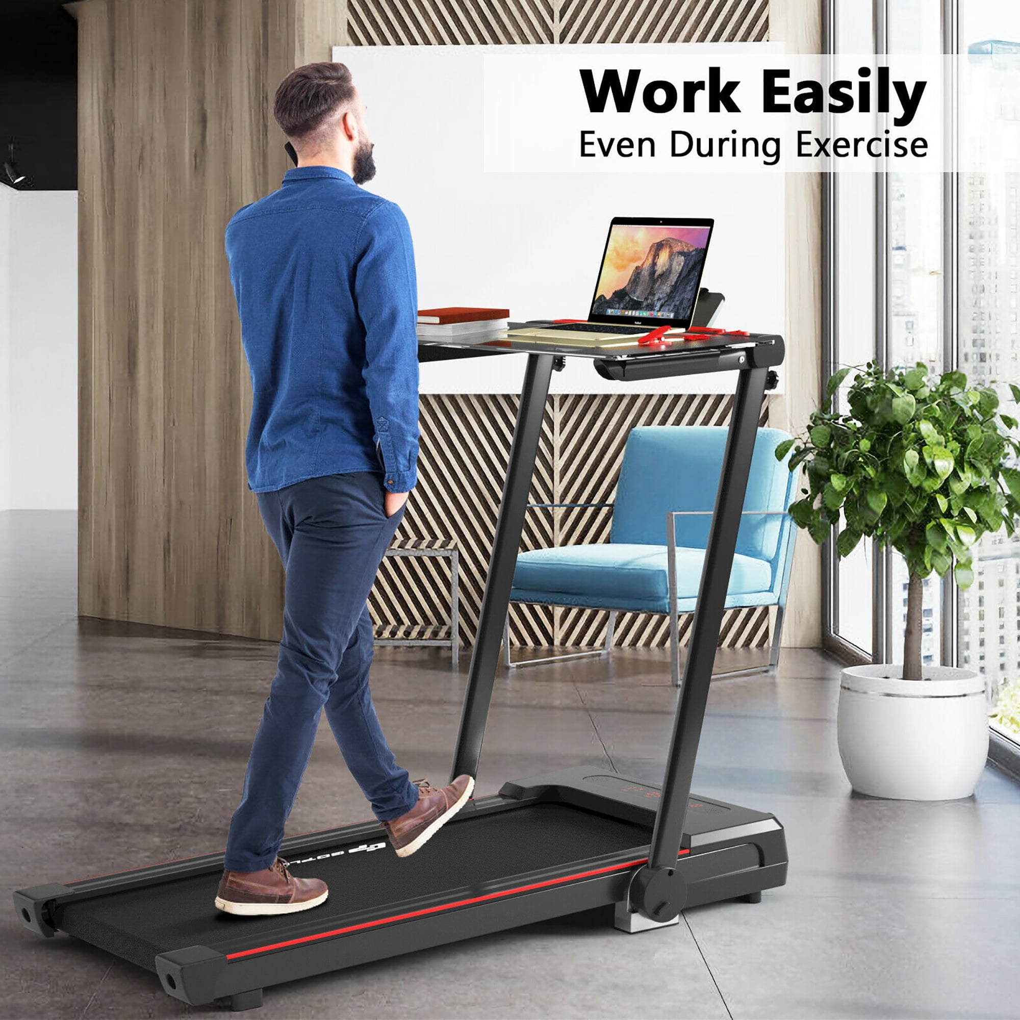 Goplus 2.25HP Personal Walk Treadmill 3 in 1 Folding Design with Table Speaker Remote Control for Home Office Black Walmart