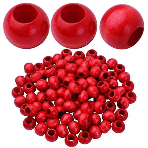 100pcs 20mm Red Wood Beads Large Hole Round Wooden Beads Round Wooden Spacer Beads Loose Beads for Jewelry Crafts Making Decorations, Hole: 10mm