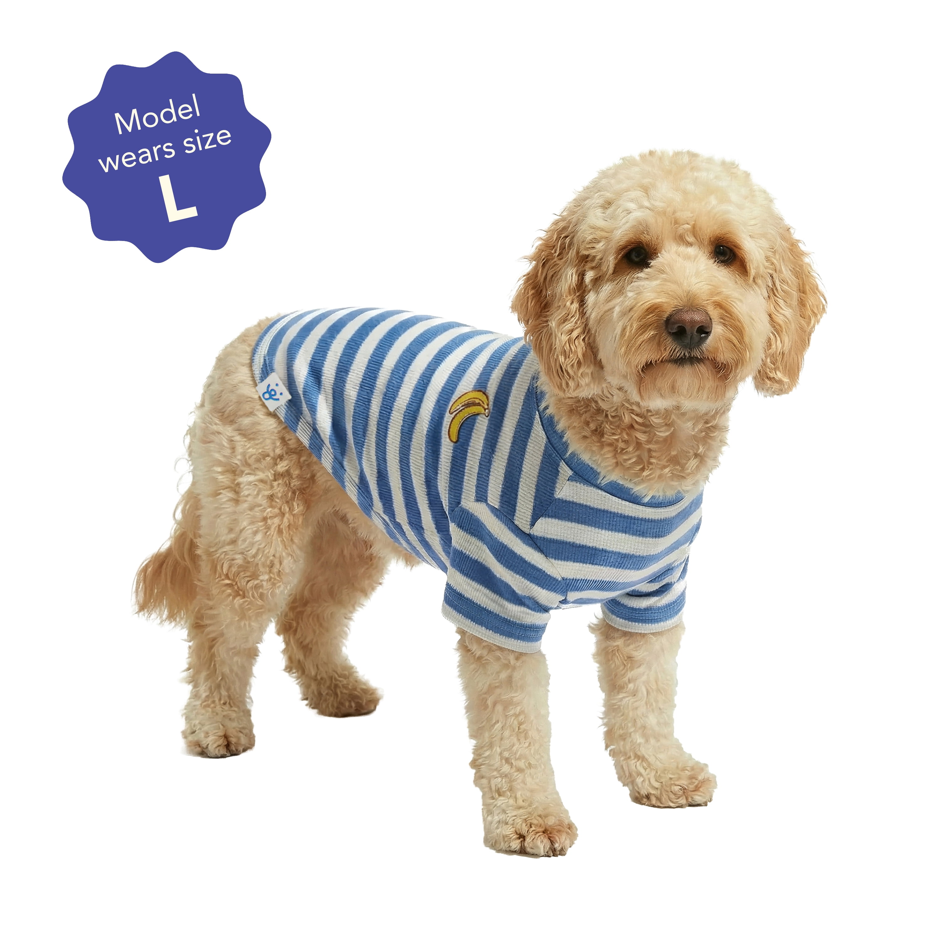 Oodles Blue Striped Banana Knit Spring Dog T-Shirt, Large