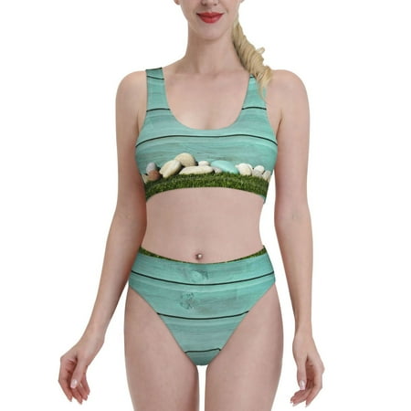 Bixox Wood Grain Pattern Two-Piece Sports Bikini with U-Shaped Top and High-Waist Bottom - Women s Swimwear with Removable Bra Pads