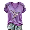 thumbnail image 5 of BODOAO Women's Breast Cancer Awareness Graphic T Shirt V Neck Short Sleeve Tee, American Flag Pink Ribbon Support Top for Casual Patriotic Holiday Everyday Wear Light Violet S, 5 of 5
