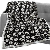 Elegant Comfort Throw Blanket, Reversible Sherpa Flannel, Soft, Fuzzy, Cozy and Plush- All season Lightweight Decorative Throw, 50 x 60 inches, Skulls and Bones Sherpa Throw