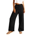 thumbnail image 2 of Stichou Linen Pants Women 2026 Summer Fashion Wide Leg High Waisted Palazzo Pant Boho Casual Drawstring Beach Lounge Trousers Black S, 2 of 7