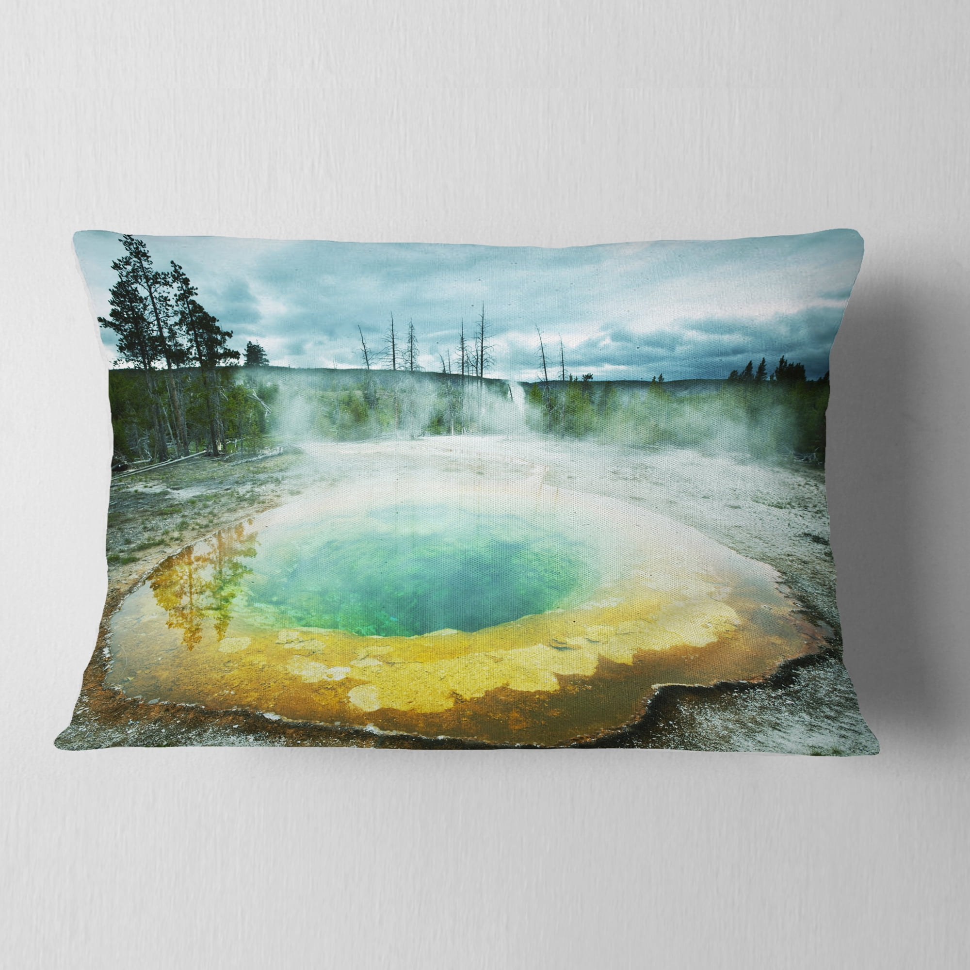 Designart Morning Glory Pool Under Clouds - Landscape Photography Throw Pillow - 12x20