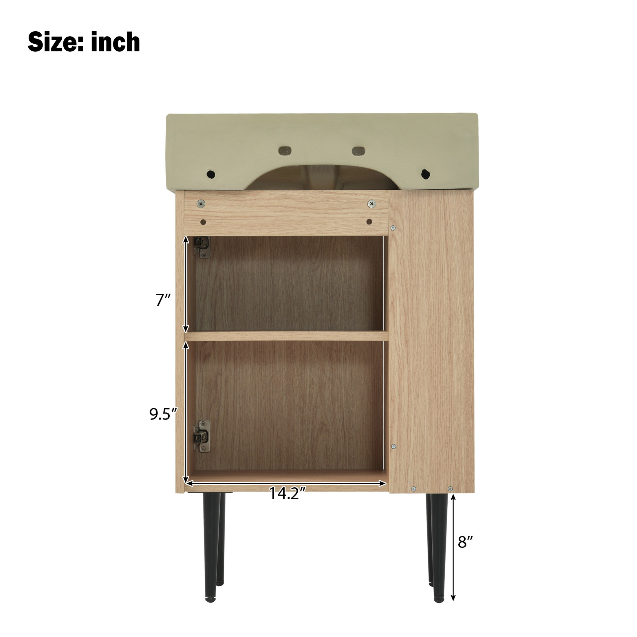 Noble House 21.6" Bathroom Vanity with Ceramic Sink, Left Side Storage Cabinet & Black Metal Legs, Wood