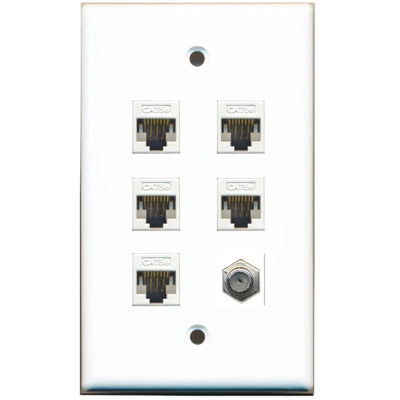 Ultra Spec Cables 1 Port Coax 5 x Cat5e Ethernet RJ45 Wall Plate Solid