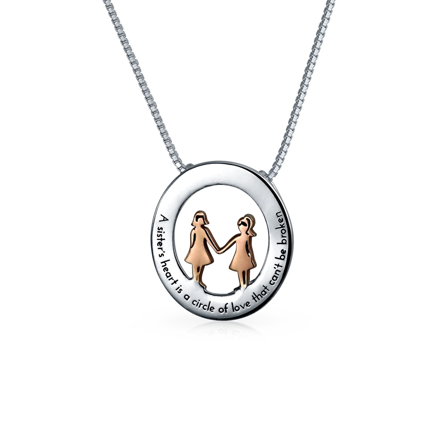 Personalize Circle Disc BFF Inspirational Quote Best Friends Sorority Words Sisters Pendant Necklace for Teen Women Rose Gold Plated .925 Sterling Silver Customizable Walmart