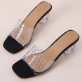 thumbnail image 5 of Anuirheih Clearance Slip on Sandals Women,Women's Summer Fashion Casual Square Slippers Rhinestone Decoration Middle Heel Slippers(Black), 5 of 7