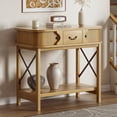 thumbnail image 3 of AHB 39.4" Walnut Wood Console Table, Narrow Entryway Table with 3 Drawers and 2-Tier Storage Shelves, Sofa Table for Hallway, Living Room and Bedroom, Oak, 3 of 7