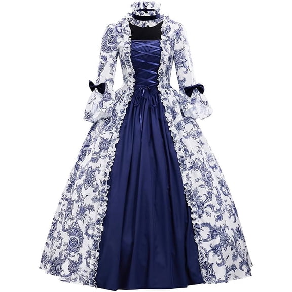 Womens Medieval Victorian Court Gothic Long Dress Flared Sleeves Elegant Gown