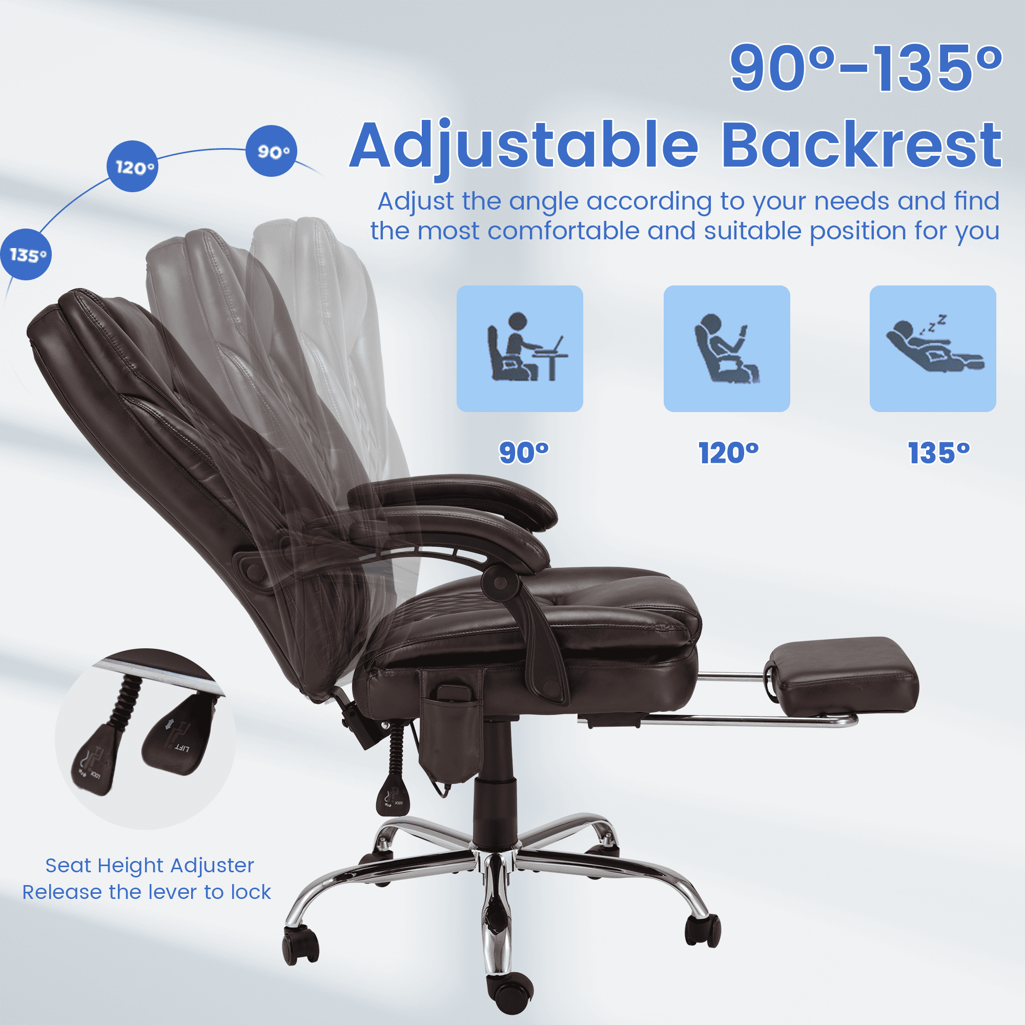 HOMREST Executive Office Chair, Ergonomic Office Chair with Lumbar Support, Office Chair Massager with Heating Function, Office Chair with Wheels and Pedals, Home Office Desk and Chair, Brown