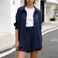 thumbnail image 2 of 2 Piece Sets for Women Shorts Womens Short Set Summer Sets Women Solid Spring Long Sleeve Shirt High Waist Drawstring Shorts Fashion Summer Outfits, 2 of 5