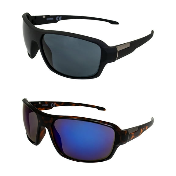 AlterImage Slick Sports Fashion Retro Sunglasses for Men or Women 2 Pair Black & Tortoise Frames w/Metal Accents Smoke & G-Tech Blue Lenses