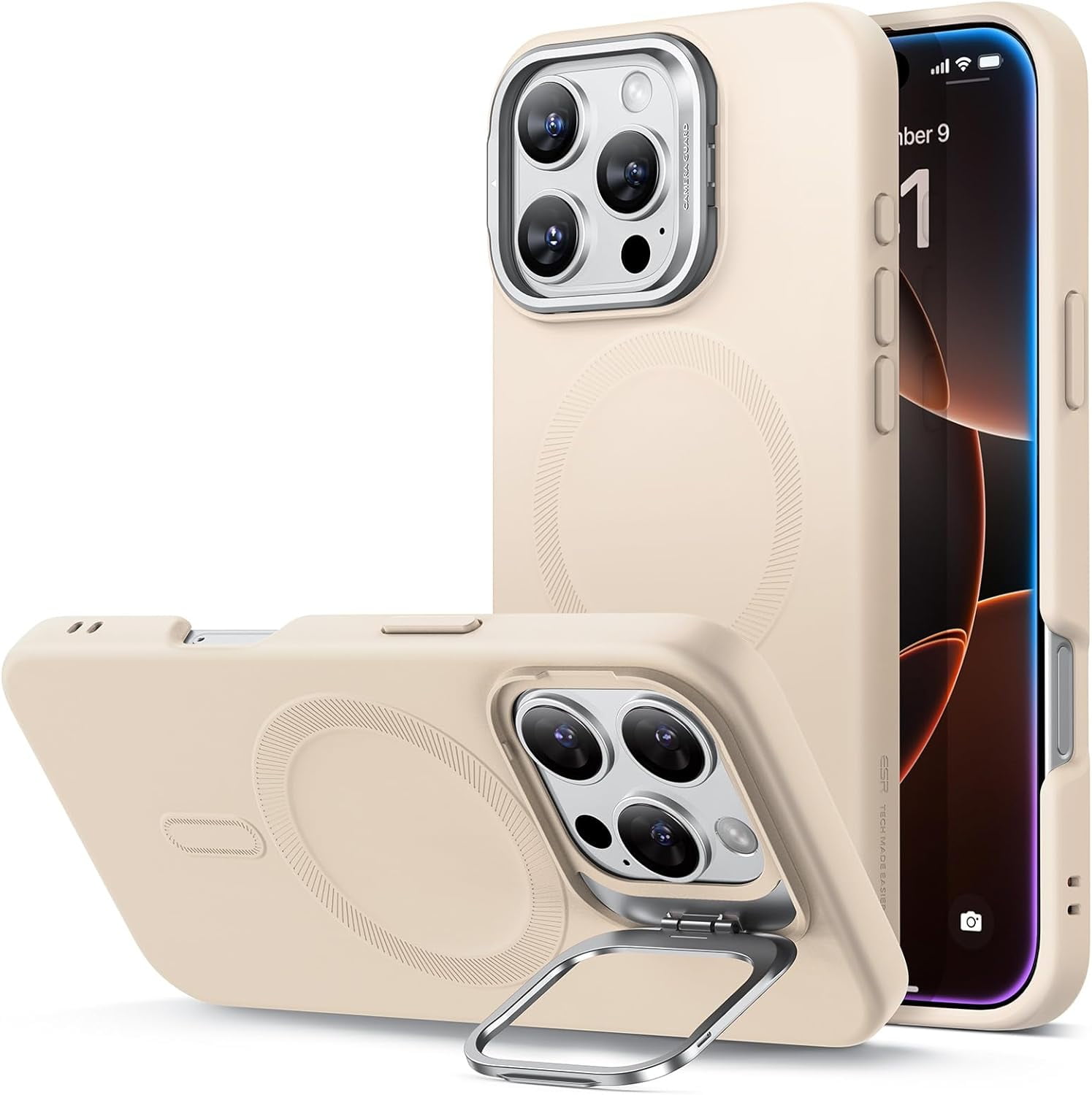 MHAWBL-for iPhone 16 Pro Case, Silicone Case with Stand, Compatible with MagSafe, Military-Grade Protection, Built-in Camera Stash Stand, Magnetic Phone Case for iPhone 16 Pro, Cloud Series, Light Ta
