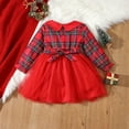 thumbnail image 2 of Tfken Christmas Dresses For Little Girls Child Crew Neck Long Sleeve Mesh Winter Plaid Print Red Dress Size 3-4 Years, 2 of 7