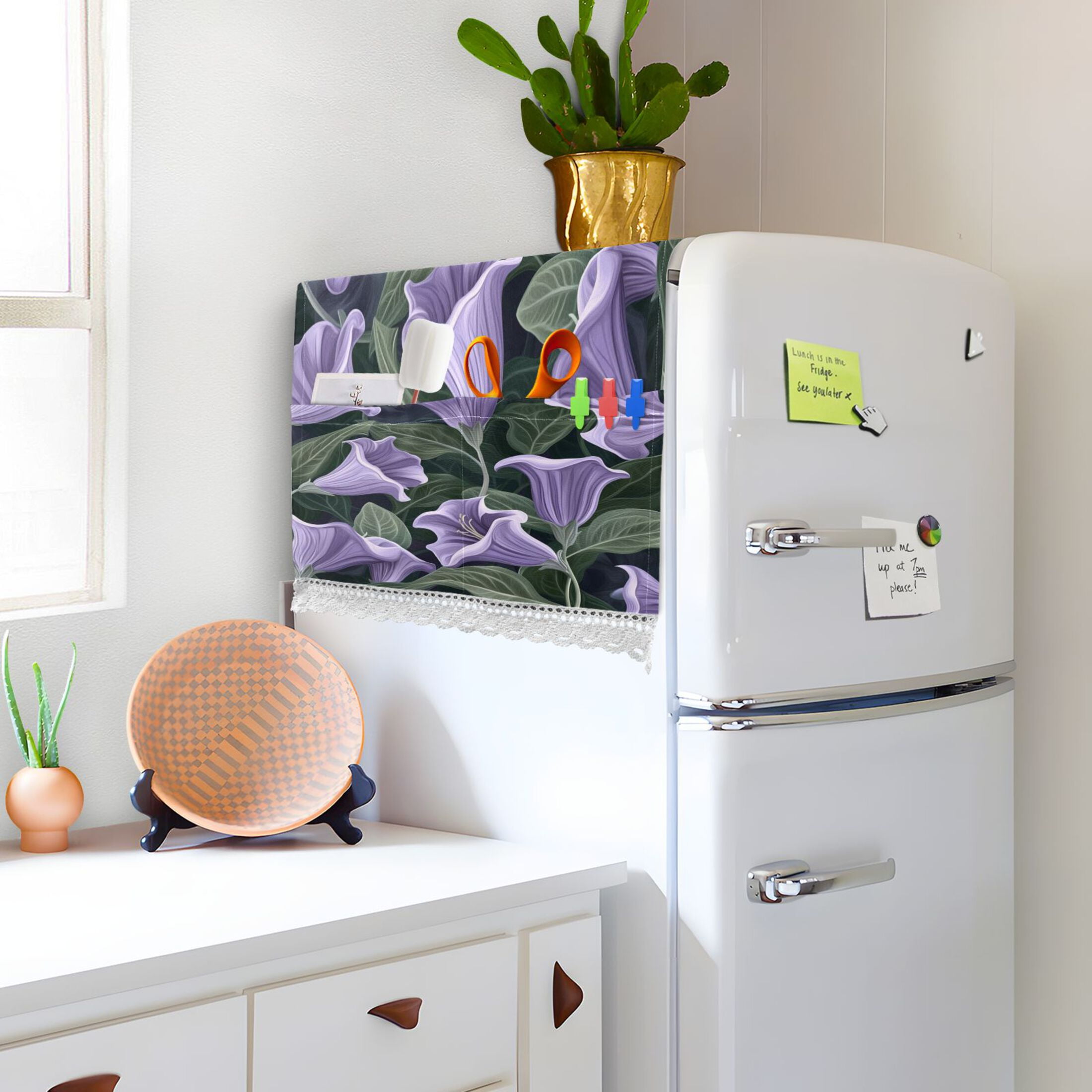 Purple Datura StramoniumWasher and Dryer Covers Dust-Proof and Oil Resistant Fridge Cover with 4 Storage Pockets Washing Machine Top Cover for Laundry Kitchen Home 51.2 x 22 In