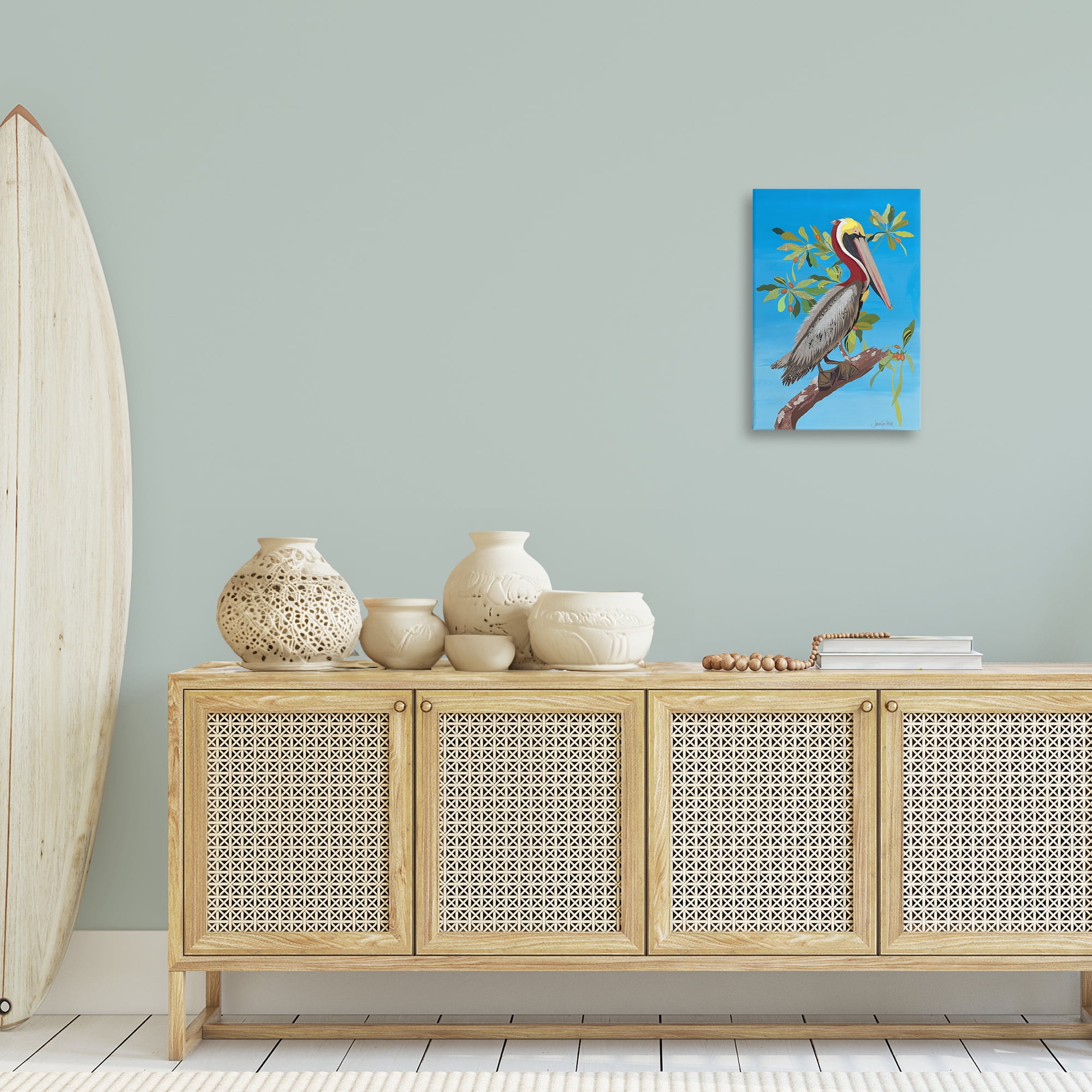 Stupell Industries Brown Pelican on Tree Animals & Insects Painting Gallery Wrapped Canvas Art Print Wall Art, 16 x 24