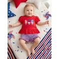 thumbnail image 5 of BemeyourBBs 2Pcs Toddler Baby Girls 4th of July Outfit Patriot Independence Day Summer Clothes Fourth of July Baby Girl Puff Short Sleeve Popsicle Embroidery T Shirt Top and Ruffle Pocket Shorts Set, 5 of 9