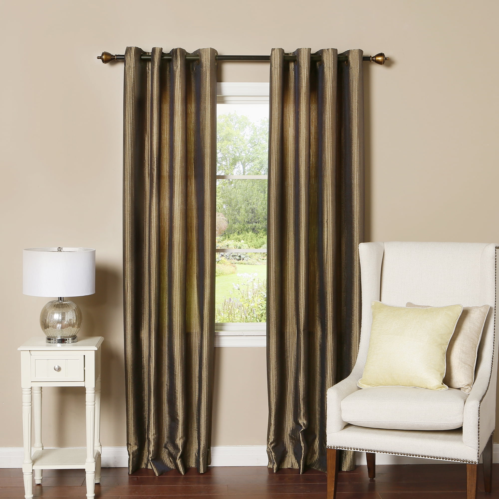 Quality Home Closeout Faux Silk Brocade Striped Curtains Chocolate