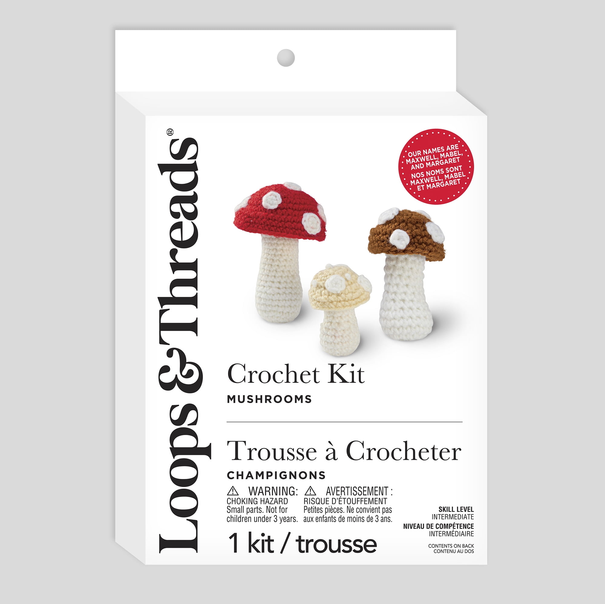 Intermediate Mushrooms Amigurumi Crochet Kit by Loops & Threads – DIY Stuffed Nature Craft Set with Yarn - Fiberfill - Hook & Instructions - Intermediate Skill Level - Makes 3 Plush Mushrooms - 6 Pack