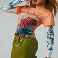 thumbnail image 3 of Women Patchwork T-shirt Long Sleeve  Neck Crop Tops, 3 of 4