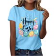 thumbnail image 1 of Mujeres de Manga Corta Tops Casual Nuevo Cuello Redondo Pascua, Ligera Camiseta de Poliéster Spandex, 1 of 4