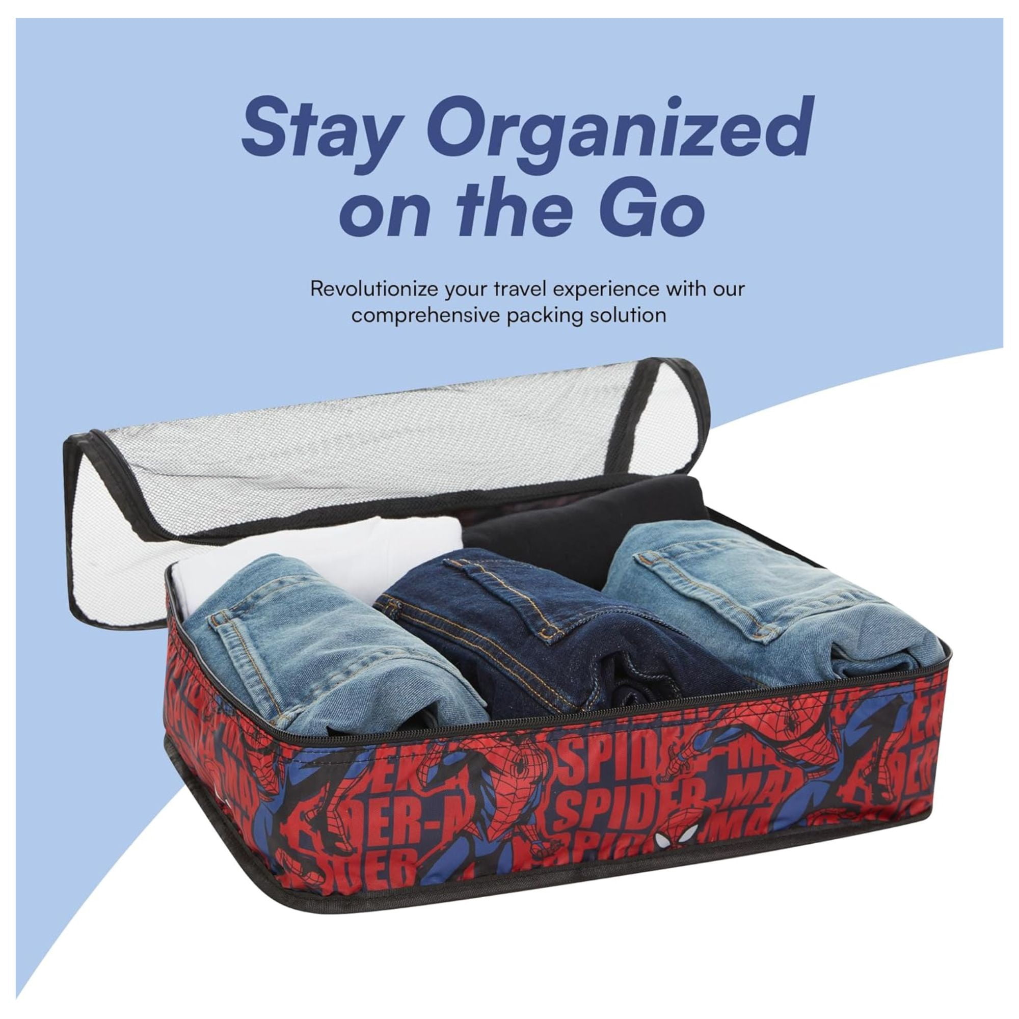 Marvel Spiderman Packing Cube Set, Luggage Organizer 5 Piece Set Travel Essential Black